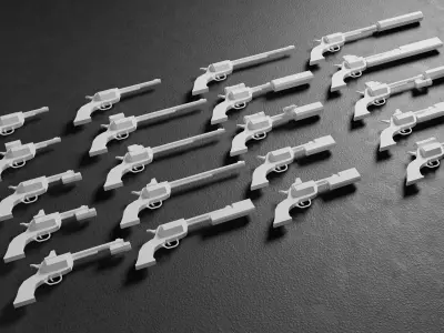 Stylized Low Poly RevolverV2 -20 Variations Game Ready Low-poly 3D model