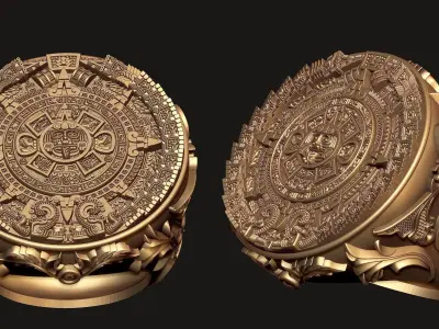 Mayan Calendar Gents Signet Ring 3D print model
