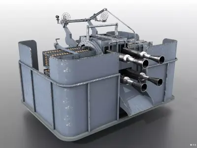 QF 2-pounder Mark VIII 4-barelled 3D model Low-poly 3D model
