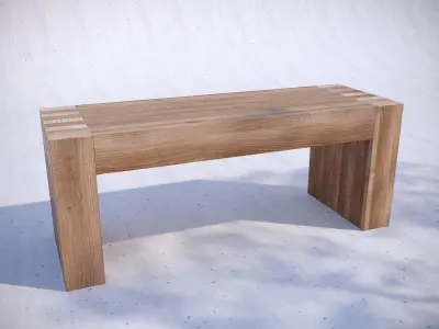 Wooden Bench Low-poly 3D model 10