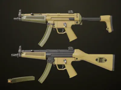 Machine Guns15 Two Sandal Single Mat All PBR Unity UE Textures Low-poly 3D model