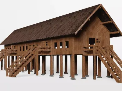 Rumah Panjang Low-poly 3D model