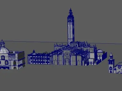Cathedral of Sevilla lowpoly and buildings 3D model