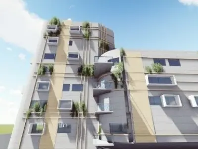 Tower apartment building with garden in middle 3D model