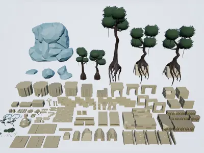 Aztec Temple - Low Poly Asset Pack Low-poly 3D model