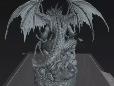Dragon Chained Abyssal Dragon 32mm Dark Fantasy STL Model 3D print model