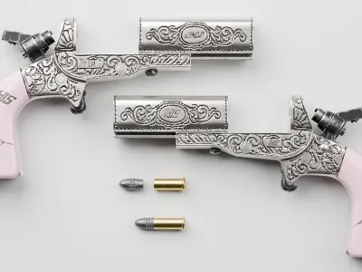 HJS Frontier Four Derringer Engraved Humming Bird Grip Low-poly 3D model