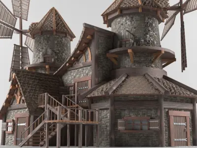 Medieval house in European style Low-poly 3D model