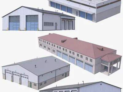 5 Industrial Buildings Collection 3D model purchase