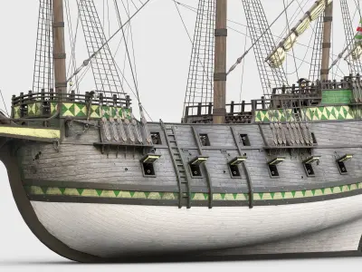 This 3D Galleon green includes a fully detailed interior 03 3D model