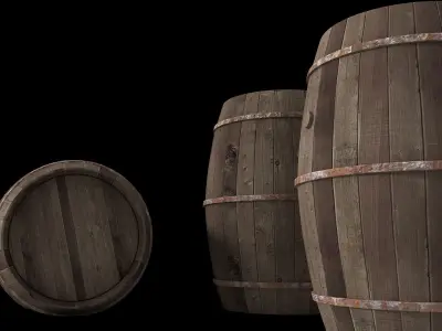 Old Wooden Barrels for Animation and Games Low-poly 3D model