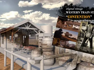 Contention City Vintage Western Train Station 3D model