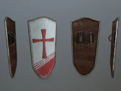 shield set 4 roman soldier holding and sword Low-poly 3D model