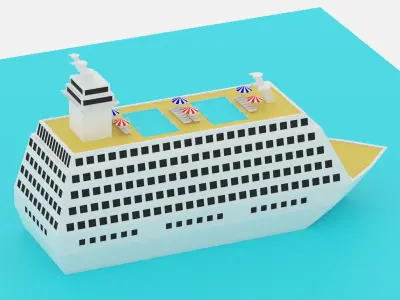 Lowpoly Cartoon Cruise Ship Low-poly 3D model