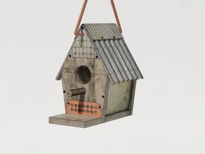 Birdhouse wooden hanging on string Low-poly 3D model