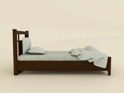 Brown Single Bed Free 3D model
