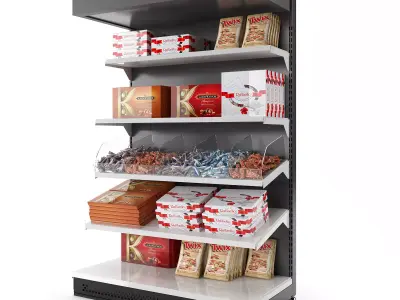 Commercial rack for supermarkets with goods 3D model