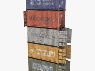 5 Cargo Dusty Container 20ft Single mat All PBR Unity UE Textures 3D model