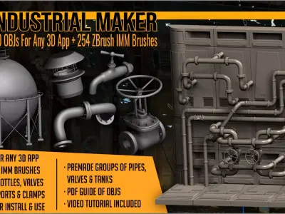 Industrial Maker 240 OBJs and 254 ZBrush IMM Brushes 3D model