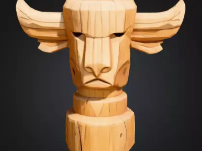 Wooden Bull Totem Low-poly 3D model