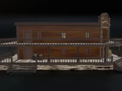 Western Saloon with Interior Low-poly 3D model