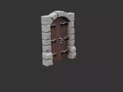 Castle Dungeon Door with Iron Hinges Low-poly 3D model