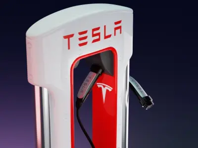 Tesla Electric Vehicle Charging Station and Charge Plug Free low-poly 3D model