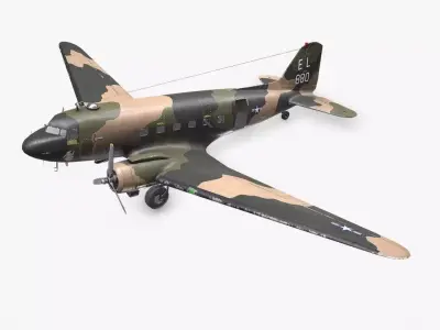 Douglas AC-47 Spooky Gunship Low Poly PBR Low-poly 3D model