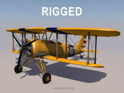 Yellow Biplane 3D model