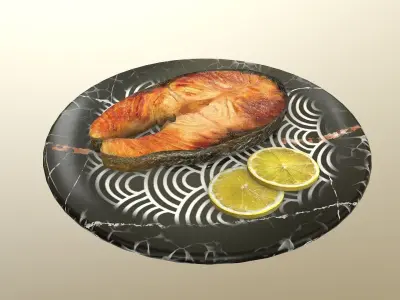 Asia food Grilled Salmon Low-poly 3D model