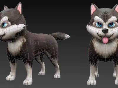 Cute Low Poly Husky Pup  Game-Ready 3D Model Low-poly 3D model