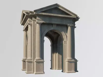 Arched portico Tuscan order with 3 4 columns with a pedestal 3D model