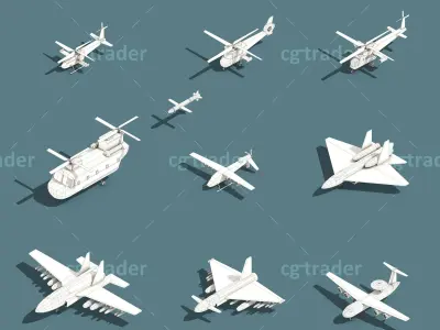 Low Poly Military Air Force Isometric Icon Low-poly 3D model
