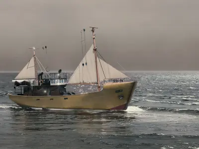 Kuter B-25 Polish fishing boat B-25 class Updated PBR version Low-poly 3D model