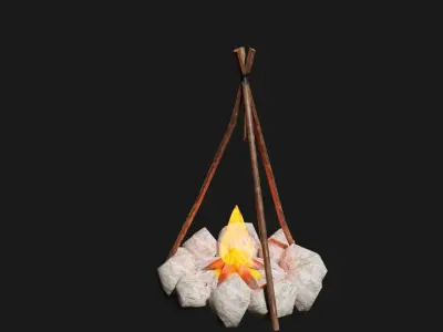 The bonfire or Campfire 3D Model Low-poly 3D model