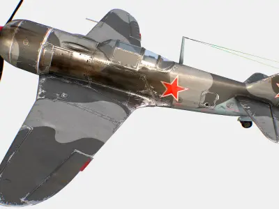 Russian Soviet fighter aircraft Lavochkin La-7 Low-poly 3D model