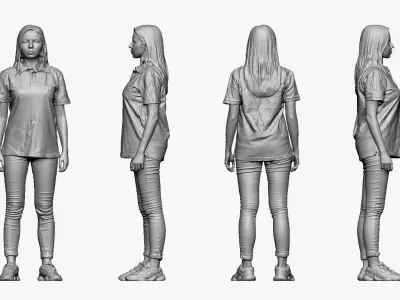 001298 woman  in purple polo and black legents 3D model