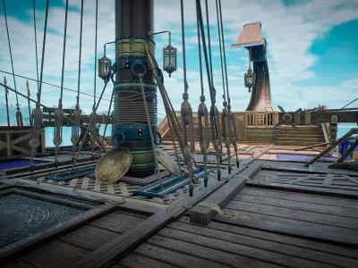 Antique Ship Trireme with interior Low-poly 3D model