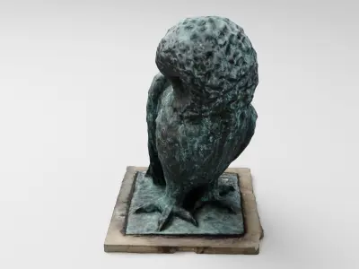 Owl bird bronze statue sculpture with patina on stand 3D model