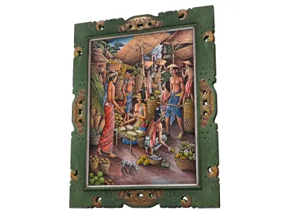 Balinese picture green frame rural landscape Low-poly 3D model