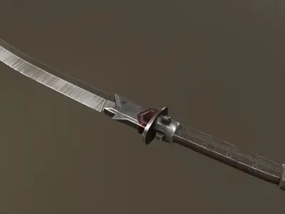Stylized dragon Wakizashi and Katana with sheath Low-poly 3D model