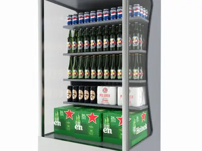 Store open front cooling shelf with beverages 3D model