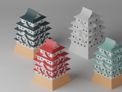 Cartoon Japanese Castle Collection Low-poly 3D model