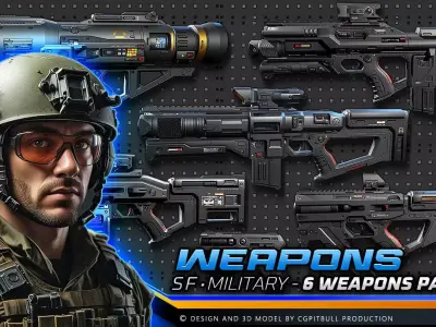 PACK - 6 SCIFI Weapons Low-poly 3D model