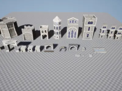 Modular Medieval Castle Fort  Castle Walls Low-poly 3D model