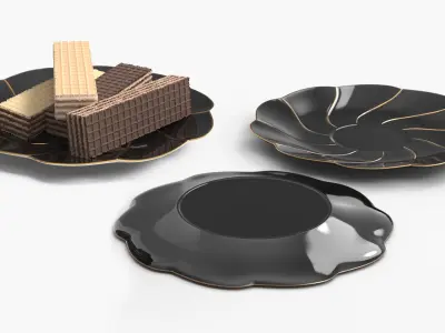 Cream Filled Wafers on Dessert Plate Black 3D model