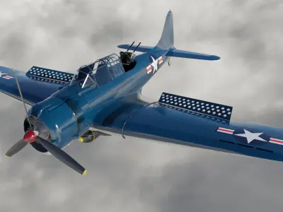 Douglas SBD Dauntless - WW2 Plane Low-poly 3D model