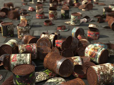 Rust Trash Tin Can Collection Low-poly 3D model