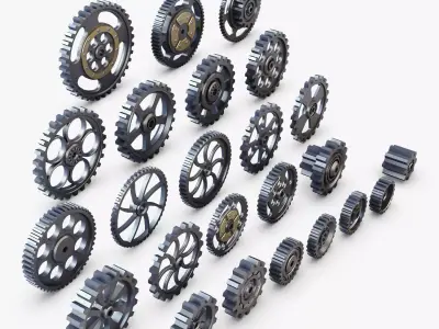 Gears Set Low Poly v 1 of 3D model