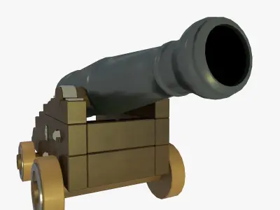 Low Poly Cannon wooden on wheels Low-poly 3D model